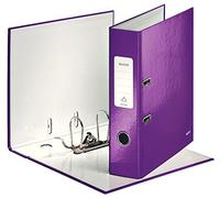 Leitz, Classeur à Levier A4, Carton Pelliculé, Dos 80 mm, Capacité 600 Feuilles, Mécanisme unique 180°, Classeur Bureau École Maison, Violet WOW, 10050062