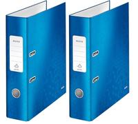 Leitz, Classeur à Levier A4, Carton Pelliculé, Dos 80 mm, Capacité 600 Feuilles, Mécanisme unique 180°, Classeur Bureau École Maison, Bleu WOW, 10050036 (Lot de 2)