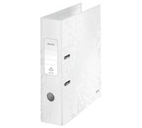 Leitz, Classeur à Levier A4, Carton Pelliculé, Dos 80 mm, Capacité 600 Feuilles, Mécanisme unique 180°, Classeur Bureau École Maison, Blanc WOW, 10050001