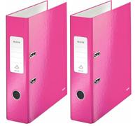 Leitz, Classeur à Levier A4, Carton Pelliculé, Dos 80 mm, Capacité 600 Feuilles, Mécanisme unique 180°, Classeur Bureau École Maison, Rose WOW, 10050023 (Lot de 2)