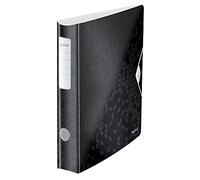Leitz, Classeur à Levier Active A4, En PP, Dos 65 mm, Capacité 350 Feuilles, Mécanisme unique 180°, Fermeture Élastique, Pochettes Intérieures, Classeur Bureau École Maison, Noir WOW, 11070095
