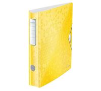 Leitz, Classeur à Levier Active A4, En PP, Dos 65 mm, Capacité 350 Feuilles, Mécanisme unique 180°, Fermeture Élastique, Pochettes Intérieures, Classeur Bureau École Maison, Jaune WOW, 11070016