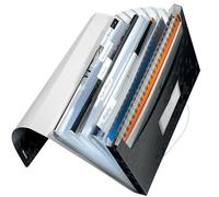 Leitz Classeur ménager Trieur à soufflets WOW – 6 compartiments, 250 feuilles A4, élastique, noir