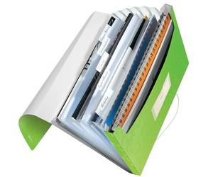 Leitz - Classeur Ménager, Trieur à Soufflets 6 Compartiments, 250 Feuilles A4, Fermeture Élastique, Rangement Documents Bureau École Maison, Plastique Souple, Vert WOW, 45890054