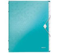 Leitz Trieur A4 WOW – Jusqu'à 200 feuilles, 12 onglets, fermeture élastique – Menthe métallisé