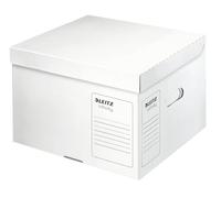 Leitz Conteneur d'archivage Infinity, taille M, boîte pour boîte d'archives A4 3 x 100 mm/2 x 150 mm, boîte de transport avec couvercle sur le dessus, emballage en carton pliable, carton ondulé 100 % sans acide, blanc, 1 pièce, 61030000