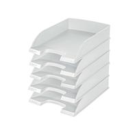 Leitz, Corbeille à courrier Plus, Polystyrène, 100% recyclable, A4, 600 feuilles, Blanc, lot de 5, 52270201
