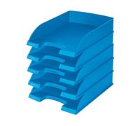 Leitz, Corbeille à courrier Plus, Polystyrène, 100% recyclable, A4, 600 feuilles, Bleu clair, lot de 5, 52270030