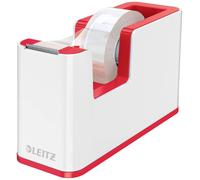 Leitz WOW - Dévidoir à Scotch, avec Base Lestée Antidérapante & Rouleau d'Adhésif Inclus, Coloris Blanc/Rouge (53641026)