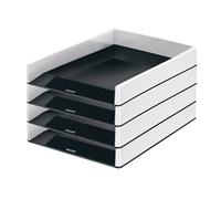 Leitz Duo Colour 53610095 Lot de 4 corbeilles à courrier au format A4, design bicolore, noir/gris