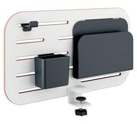 LEITZ Ergo - Petit Panneau Perforé Mural, Organiseur brochable pour Bureau de 35mm Max, Accessoires avec Porte-Crayon/Carnet & Crochet pour Casque, 42 x 25 cm, Gamme Ergo, Coloris Blanc, 65480000