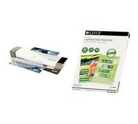 Leitz iLAM Home Office A4 Argent - Plastification rapide en 25s et polyvalente 72510084 + Leitz, Pochettes de plastification, 80 microns, Format A4, Pack de 100 pochettes, 33818
