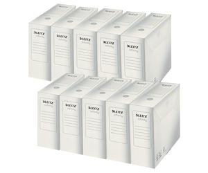 Leitz Infinity Archiv 60890000 Lot de 20 boîtes d'archives pliables A4 avec languette de rangement pour jusqu'à 900 feuilles, en carton 100% sans acide, blanc