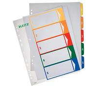 Leitz Intercalaires 1-5, Imprimable sur PC, A4, Plastique Ultra-Résistant, Extra-Large, Blanc/Multicolore, 12910000