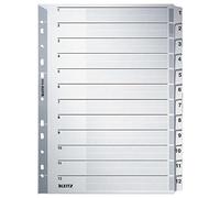 Leitz Intercalaires A4 1-12, Touches et Bande Perforée Renforcées en Mylar, Carton Résistant, Gris, 12 Onglets avec Table des Matières, 43250000