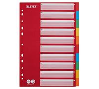 Leitz Intercalaires A4 10 Touches, Rouge/Multicolore, Strong Carton Recyclé, 10 Onglets avec Table des Matières, 43876000