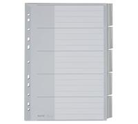 Leitz Intercalaires A4 5 Touches Vierges, Système d'Onglets Interchangeables, Gris, Plastique Ultra-Résistant, 12710085
