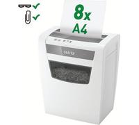 LEITZ IQ Home Office S Destructeur de documents avec coupe croisée P-4, 4 x 28 mm, jusqu'à 8 feuilles, blanc