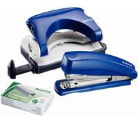 Leitz Lot Agrafeuse 5517 + Perforateur 5055 Bleu + Agrafes N°10