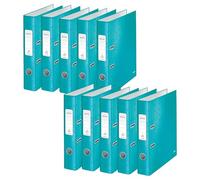 Leitz, Lot de 10 Classeurs à Levier A4, Carton Pelliculé, Dos 50 mm, Capacité 350 Feuilles, Mécanisme unique 180°, Menthe WOW, 10060051