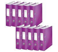 Leitz Wow Lot de 10 Classeur à Levier 180° en Carton Pelliculé Dos de 8 cm - Violet