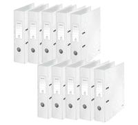 Leitz, Lot de 10 Classeurs à Levier A4, Carton Pelliculé, Dos 80 mm, Capacité 600 Feuilles, Mécanisme unique 180°, Classeur Bureau École Maison, Blanc WOW, 10050001