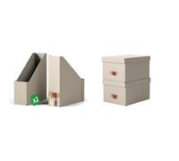 Leitz Lot de 2 Porte-revues Puro A4 | 900 feuilles | Poignée cuir | Beige | 24710012 + 2 Boîtes de rangement Puro 17L | Empilables avec couvercle | Etagères, Meubles cubiques | Beige | 61490012