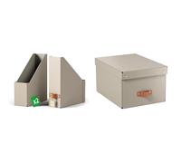 Leitz Lot de 2 Porte-revues Puro A4 | 900 feuilles | Poignée cuir | Beige | 24710012 + 2 Boîtes de rangement Puro 7L | Empilables avec couvercle | Etagères, Meubles cubiques | Beige | 61490012