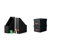 Leitz Lot de 2 Porte-revues Puro A4 | 900 feuilles | Poignée cuir | Noir | 24710095 + 2 Boîtes de rangement Puro 7L | Empilables avec couvercle | Etagères, Meubles cubique | Noir | 61470095