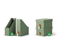 Leitz Lot de 2 Porte-revues Puro A4 | 900 feuilles | Poignée cuir | Vert | 24710050+ 2 Boîtes de rangement Puro 7L | Empilables avec couvercle | Etagères, Meubles cubiques | Vert | 61470050