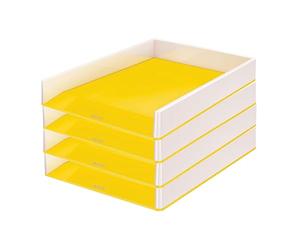 Leitz Lot de 4 corbeilles à courrier A4, design bicolore, blanc/jaune, Duo Colour, Wow 53611016