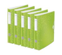 Leitz, Lot de 5 Classeurs à Levier Active A4, En PP, Dos 65 mm, Capacité 350 Feuilles, Mécanisme unique 180°, Fermeture Élastique,Pochettes Intérieures,Classeur Bureau École Maison, Vert WOW, 11070054