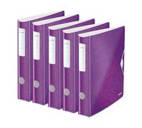 Leitz, Lot de 5 Classeurs à Levier Active A4, En PP, Dos 65 mm, Capacité 350 Feuilles,Mécanisme unique 180°, Fermeture Élastique,Pochettes Intérieures,Classeur Bureau École Maison,Violet WOW, 11070062