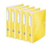 Leitz, Lot de 5 Classeurs à Levier Active A4, En PP, Dos 65 mm, Capacité 350 Feuilles, Mécanisme unique 180°, Fermeture Élastique,Pochettes Intérieures,Classeur Bureau École Maison,Jaune WOW, 11070016