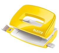 Leitz Mini-Perforateur, 10 Feuilles, Réglette de Guidage avec Marquages des Formats, Métal, WOW, 50601016 - Jaune