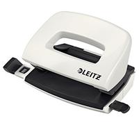Leitz - Mini-Perforateur, 10 Feuilles, Réglette de Guidage avec Marquages des Formats, Métal, Petit Format, pour École Travail Bureau, Blanc WOW, 50601001
