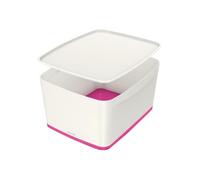 Leitz Mybox - Boîte De Rangement Avec Couvercle - Medium - Blanc Et Rose