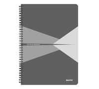 Leitz Office 46481085 Cahier ligné, format A4, avec reliure à spirale, couverture en carton, ouverture à 360°, 180 pages/90 feuilles, papier certifié FSC (80 g/m²), pour bureau et école, gris