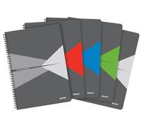 Leitz Office College Pad Lot de 5 - Cahier A4 quadrillé avec couverture PP, reliure spirale, 180 pages / 90 feuilles de papier accrédité FSC 80 g/m², pour bureau et école, 44951099