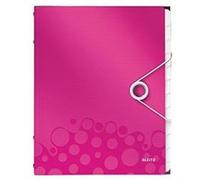 Leitz Trieur Wow A4 – Polypropylène métallisé, 12 onglets indexés, fermeture élastique, Rose