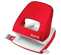 Leitz - Perforateur, 30 Feuilles, Réglette de Guidage avec Marquages des Formats, Métal, Emballage Blister, pour École Travail Maison, Rouge WOW, 50082026