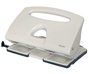 Leitz Perforatrice 4 Trous, Capacité 40 Feuilles, Gris clair, Métal, Réglette de Guidage avec Repères, 51320085