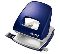 Leitz Perforatrice Sans Effort, Capacité 30 Feuilles, Bleu titan, Métal, Réglette de Guidage avec Repères, Style, 50060069
