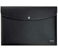 Leitz Pochette à documents A4 avec rabat, pour 60 feuilles, noir, résistant | Pochette légère avec bouton noir, idéale pour le rangement et le voyage, certifiée Blue Angel.