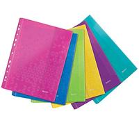 Leitz - Pochette Perforée A4, Lot de 6, PP, Rabat et Fermeture Velcro, Perforée pour Classeur, Transport et Organisation Documents, Couleur Assortis WOW, 47070099