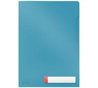Leitz - Pochette plastique A4, Lot de 3, Capacité 40 Feuilles, Chemise de coin, Porte-Étiquette et Onglet d’Insertion, Protection Documents Sensibles, Bleu Cosy, 47080019