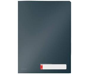 Leitz - Pochette Plastique A4, Lot de 3, Chemise de Coin, 3 Compartiments, Capacité 40 Feuilles, Porte-Étiquette et Onglet d’Insertion, Protection Documents Sensibles, Gris Cosy, 47080019