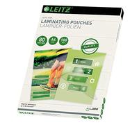 Leitz, Pochettes de plastification, 80 microns, Format A4, Pack de 100 pochettes, Finition Brillante, Haute qualité, pour toutes les plastifieuses à chaud A4 et A3, 33818