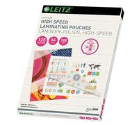 Leitz Pochettes de plastification à chaud A4 Speed, paquet de 100, brillant, transparent, épaisseur de film 125 microns, pochettes de plastification pour une plastification 30 % plus rapide, qualité supérieure, 74300002
