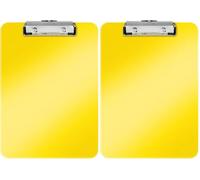 Leitz - Porte-bloc A4, Capacité 75 Feuilles, Clip Métallique Solide, Crochet de Suspension, Polystyrène, Jaune WOW, 39710016 (Lot de 2)